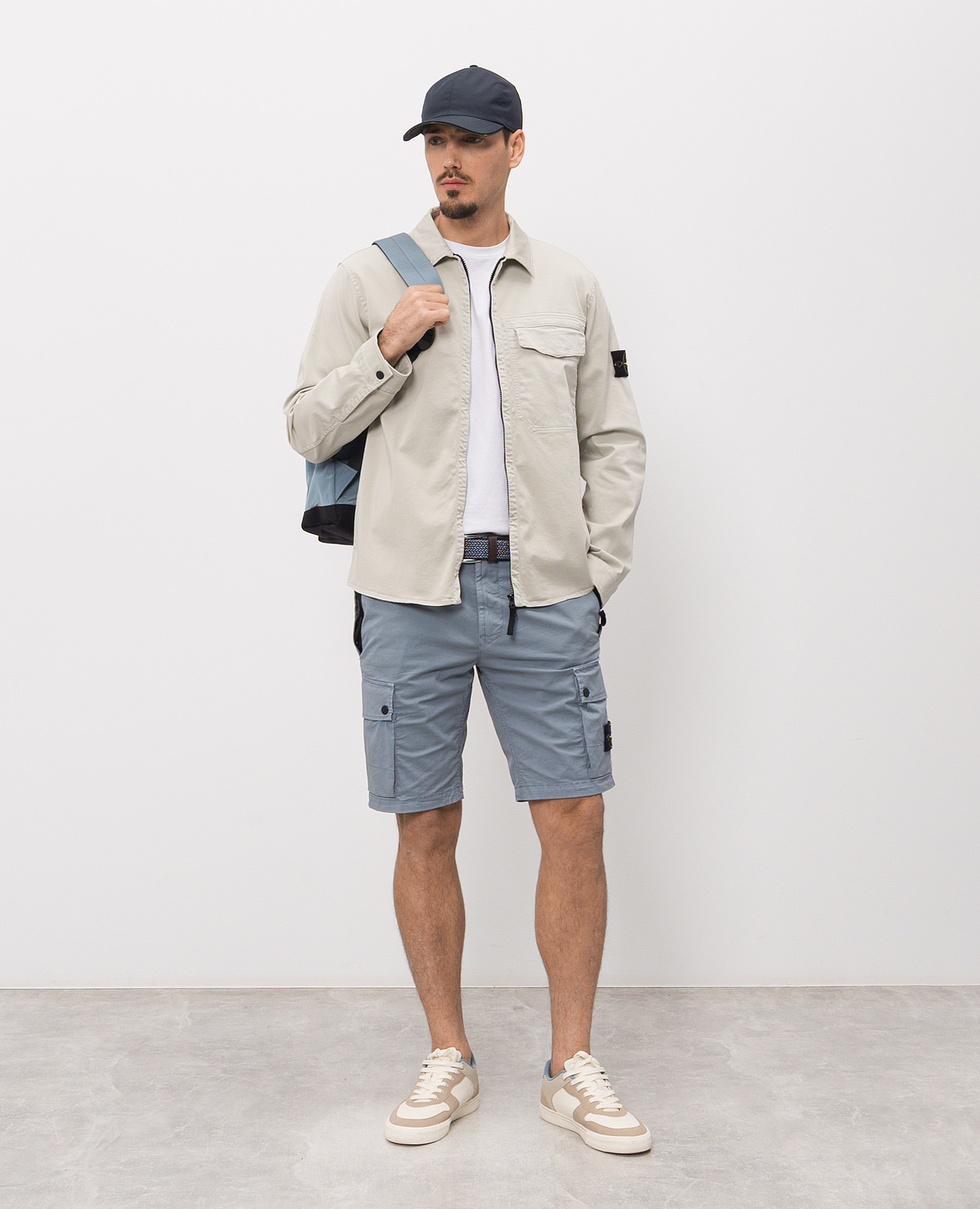 

Gray zip-up shirt with logo patch Stone Island, Grey