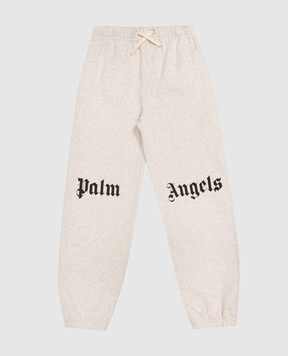 Palm Angels Kids' grey melange joggers with logo print F6PAJBFP016