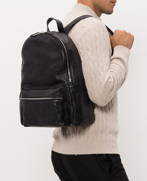 Orciani Black leather backpack with textured logo P00711LGN