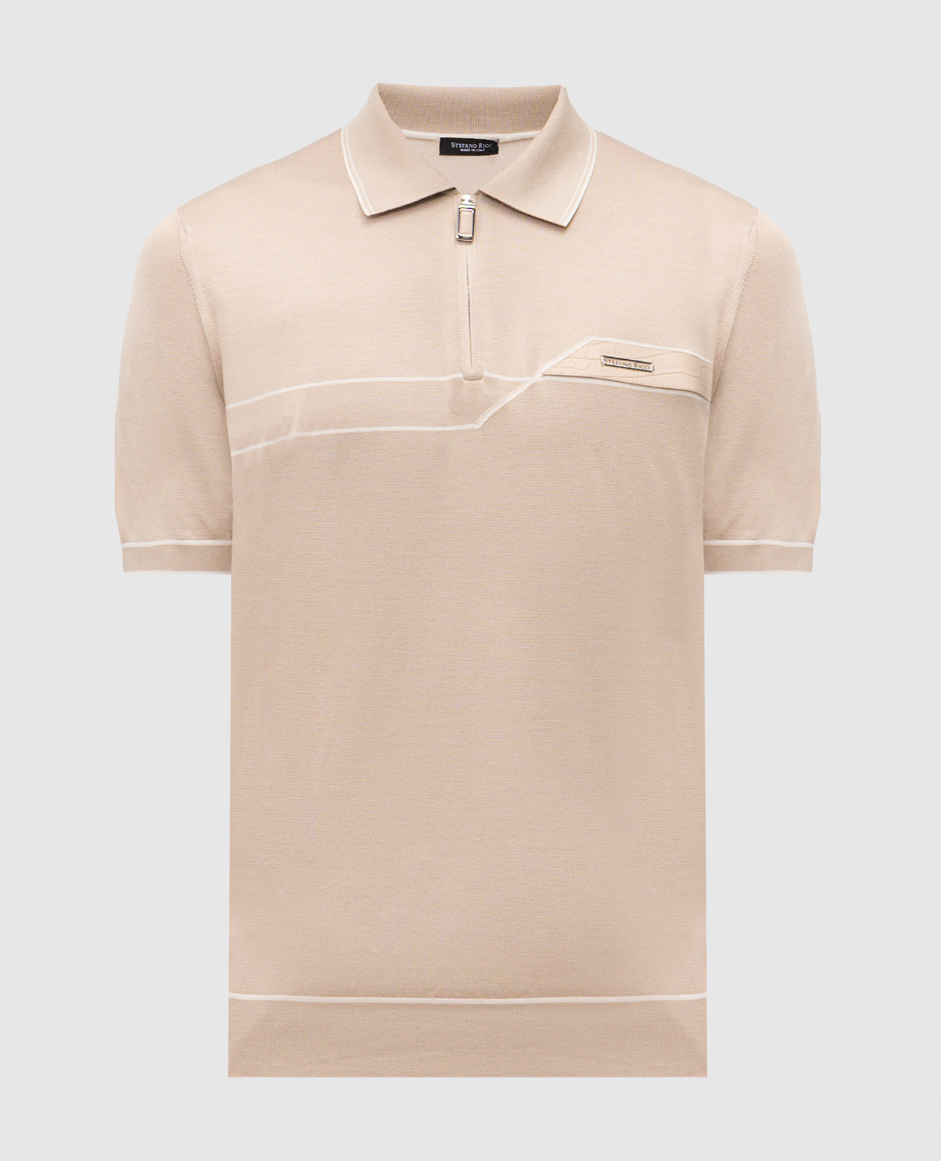 

Beige silk polo with logo Stefano Ricci