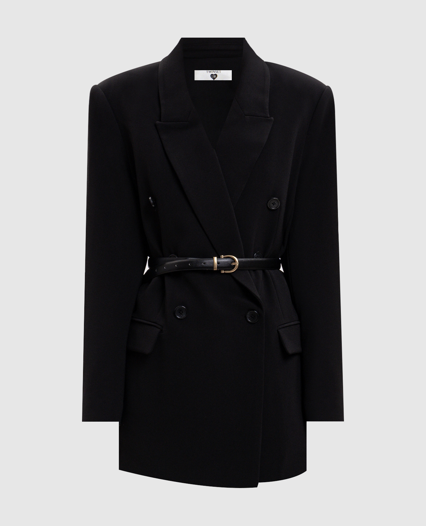Black double-breasted jacket with belt Twinset