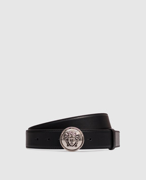 Versace Black leather belt with textured emblem 1024410DVTP1