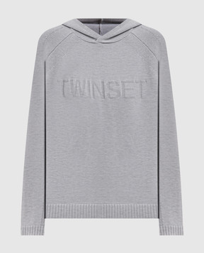 Twinset Grey hoodie with logo pattern 262LI3NCC