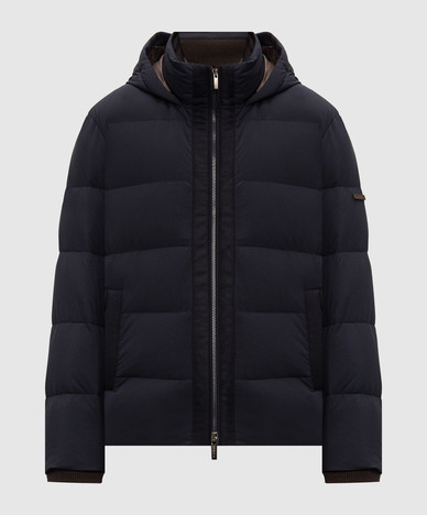 Blue down jacket with logo patch
