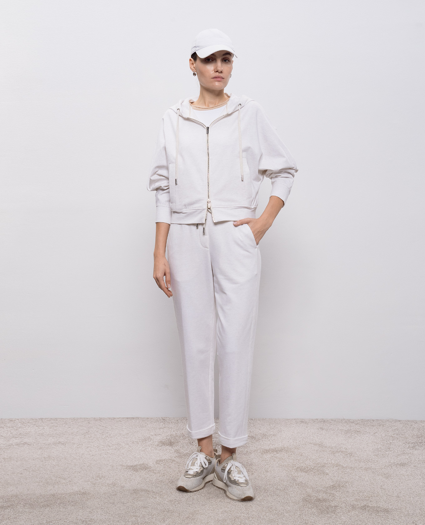 

White melange track pants with lapels Peserico, Beige