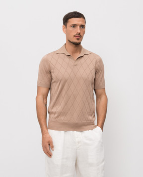 Brunello Cucinelli Brown polo shirt with geometric pattern M29806505P