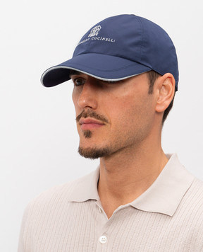 Brunello Cucinelli Blue cap with embroidered emblem MM4799859