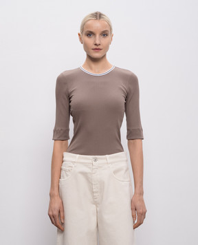 Brunello Cucinelli Brown top with monil chain MG902DO300