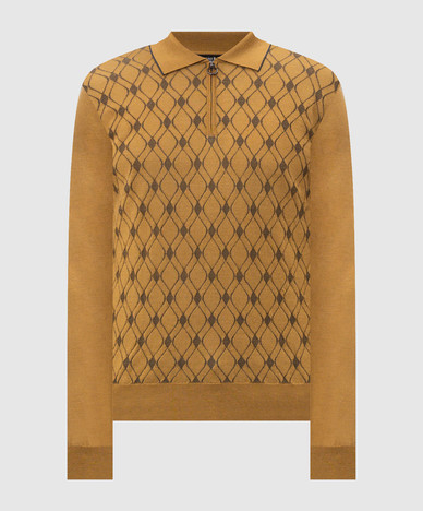 Brown wool, silk and cashmere polo shirt