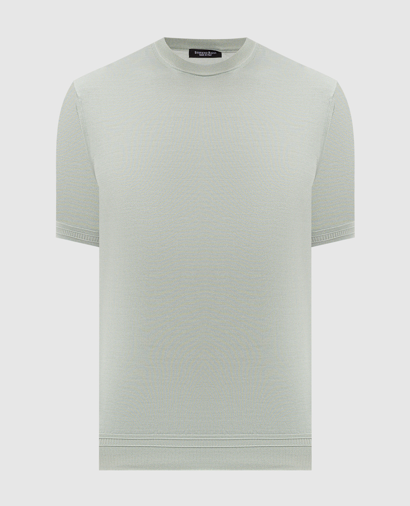 Green silk T-shirt with embroidered monogram logo