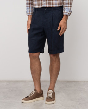 Herno Blue linen shorts with lapels PT000191U17158