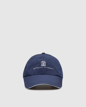 Brunello Cucinelli Blue cap with embroidered emblem MM4799859