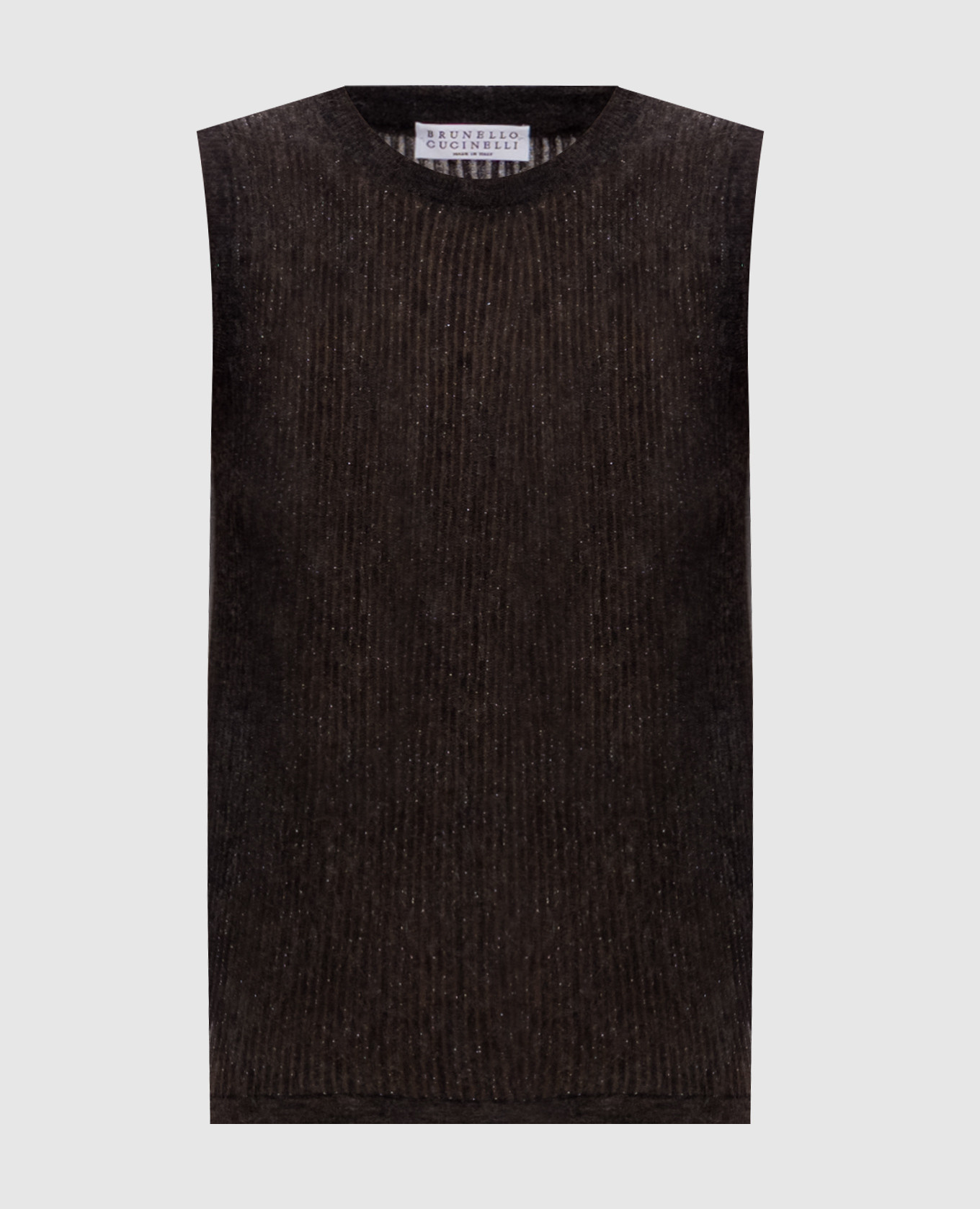 Brown wool and silk top with lurex