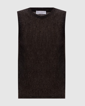 Brunello Cucinelli Brown wool and silk top with lurex MFR493700