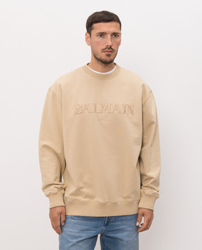 Balmain Beige sweatshirt with logo embroidery HH1JQ130BD79