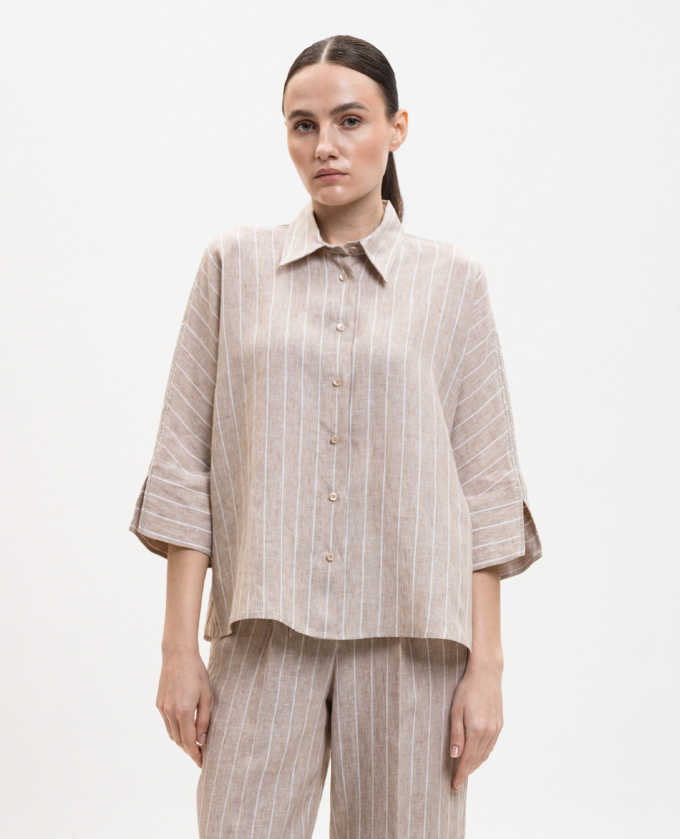 

Beige striped linen shirt Peserico