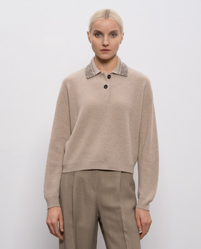 Brunello Cucinelli Beige wool, cashmere and silk polo shirt M16232405