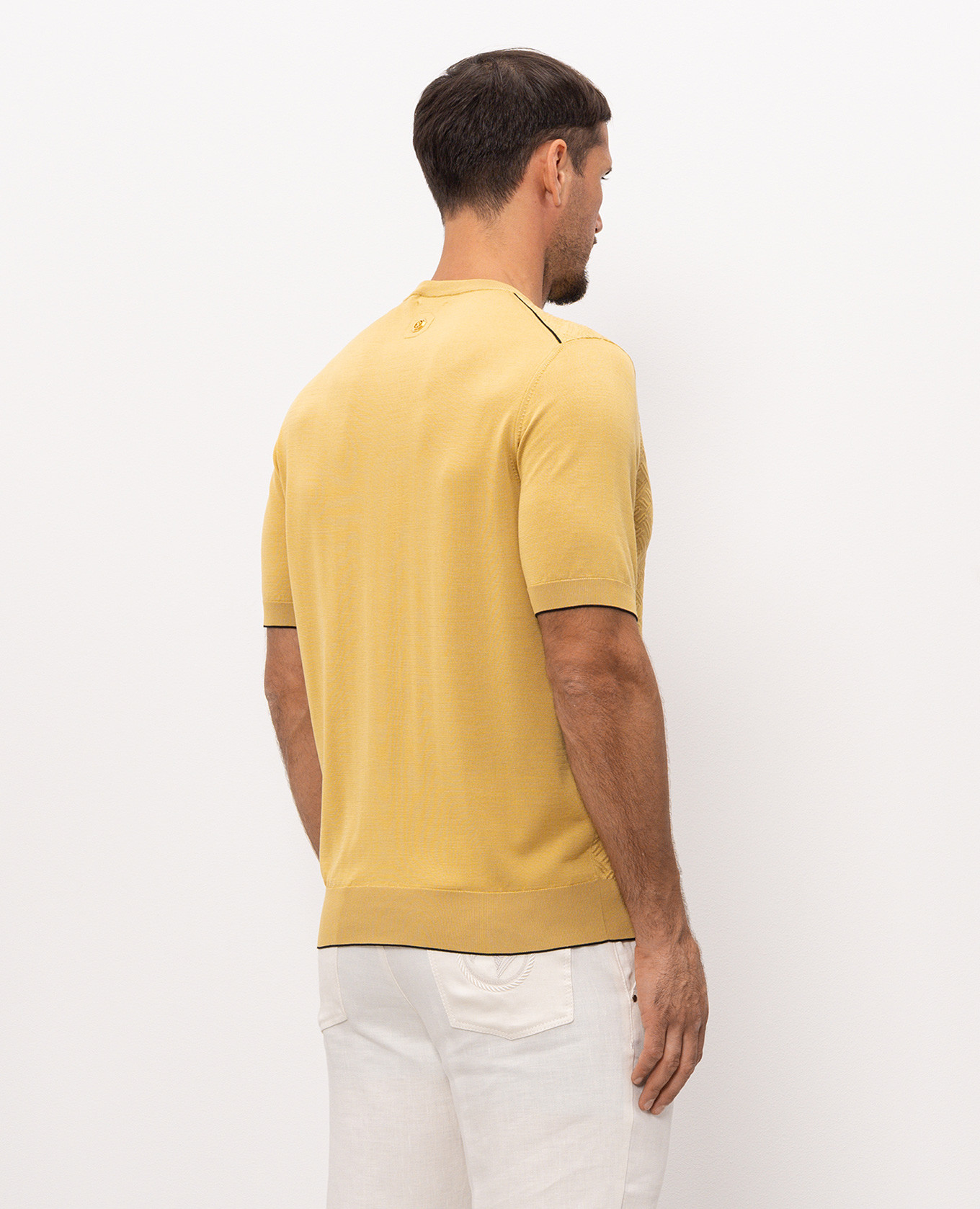 Yellow silk T-shirt with woven pattern Stefano Ricci 4