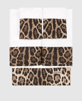 Dolce&Gabbana Set of white terry towels with leopard inserts 5 pcs TCFS01TCAAU