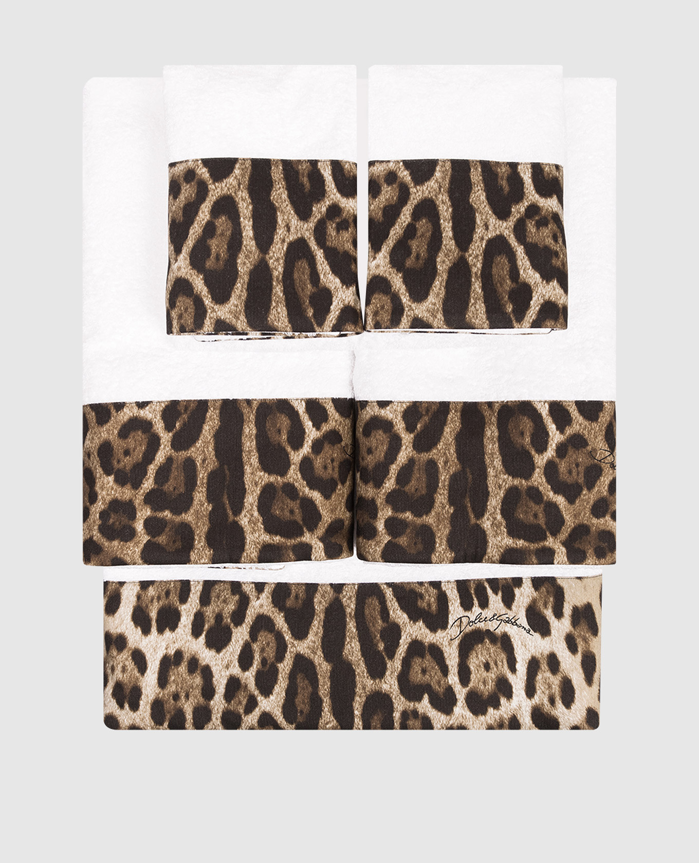 

Set of white terry towels with leopard inserts 5 pcs Dolce&Gabbana