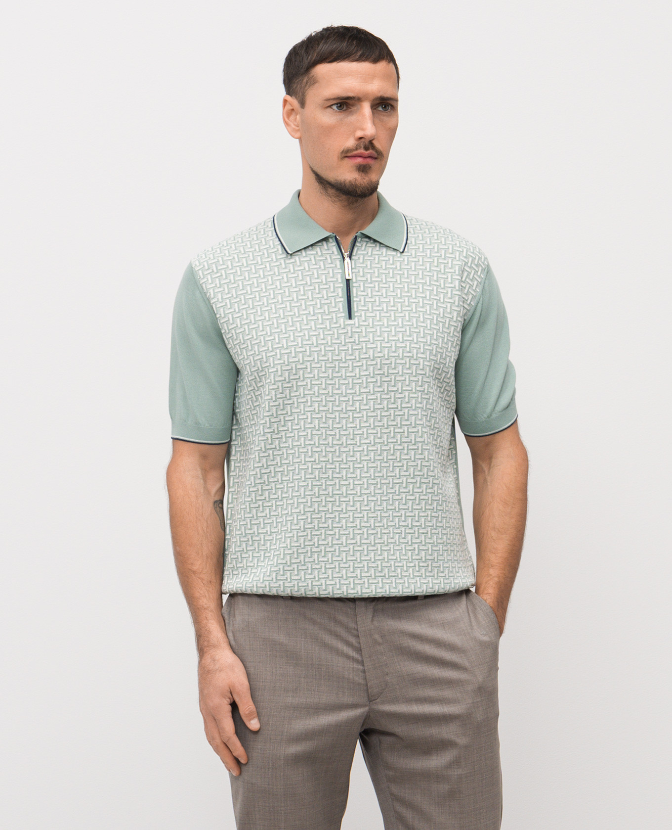 

Green polo shirt with patterned silk Stefano Ricci