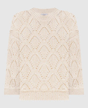 Peserico Beige openwork jumper with sequins A99054F0309110