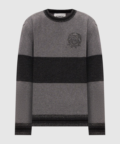 Grey wool sweater with logo embroidery