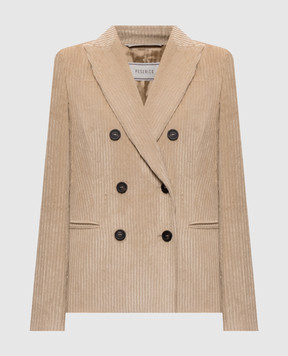 Peserico Beige double-breasted corduroy jacket with lurex S0140101577