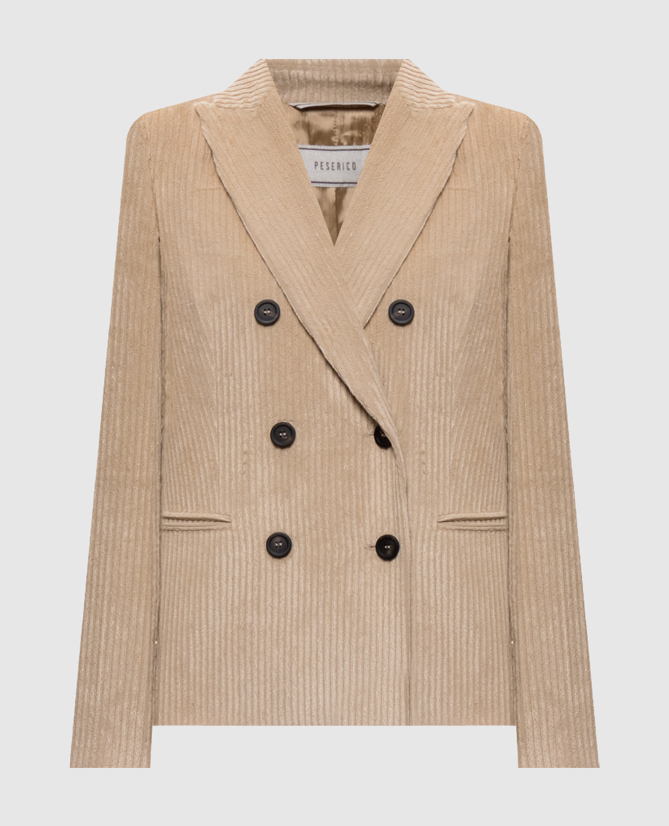 Beige double-breasted corduroy jacket with lurex