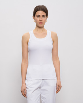 Peserico White ribbed top with monil chain A08623J005669