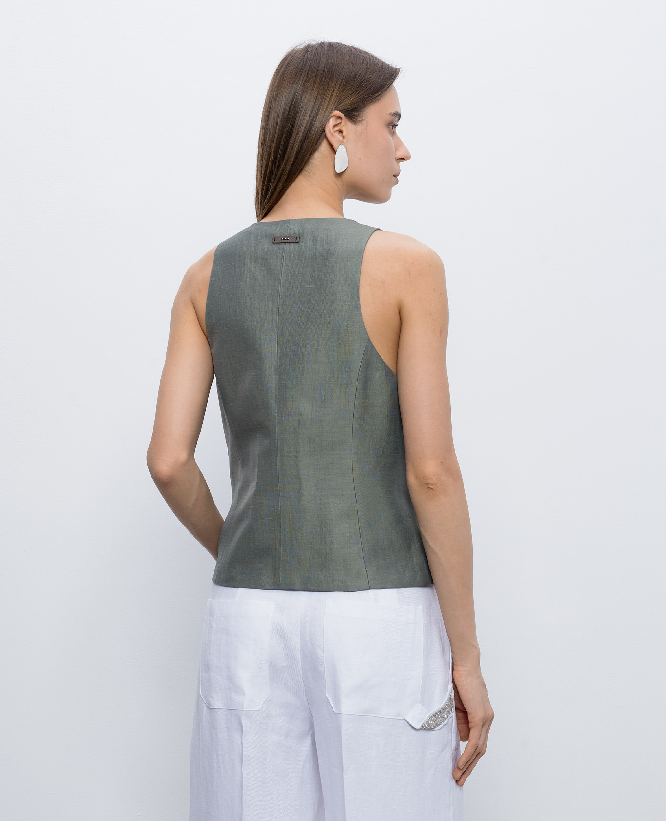 Khaki vest with linen Peserico 4