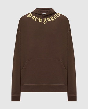 Palm Angels Brown hoodie with contrast logo print PAMBB003FL001m