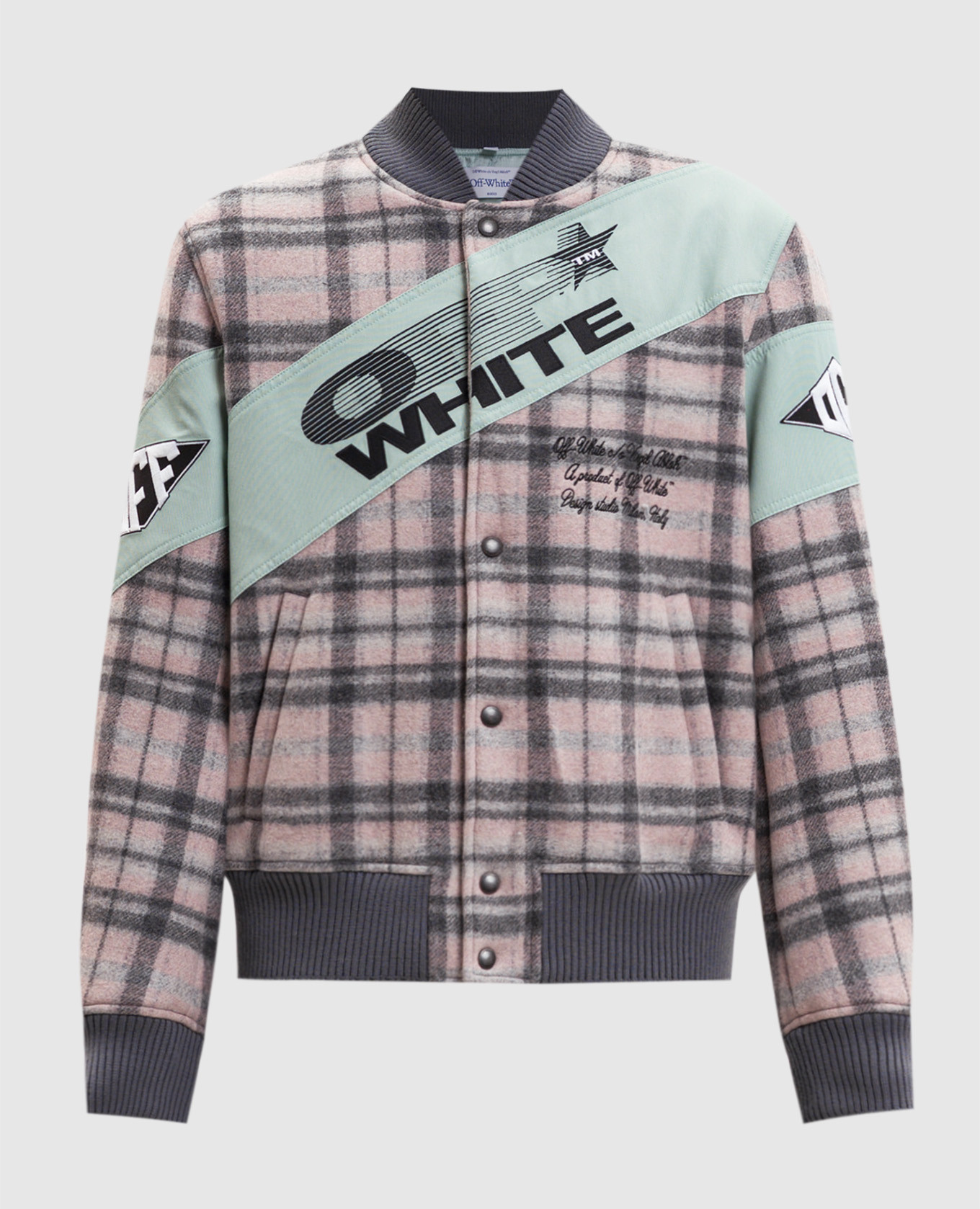 

Insulated bomber jacket with checked wool Off-White, Pink
