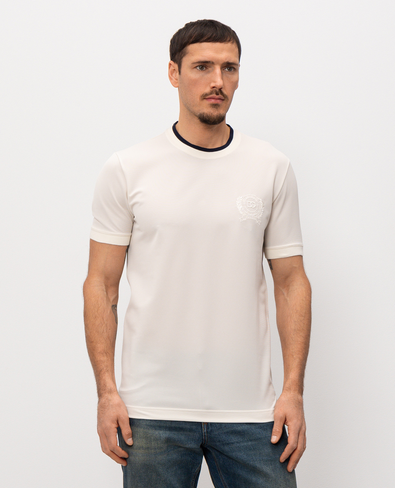 Ivory T-shirt with embroidered monogram logo Dolce&Gabbana 3