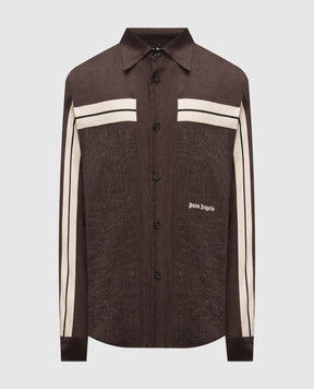 Palm Angels Brown linen shirt with logo embroidery PMGE04JS26FAB001