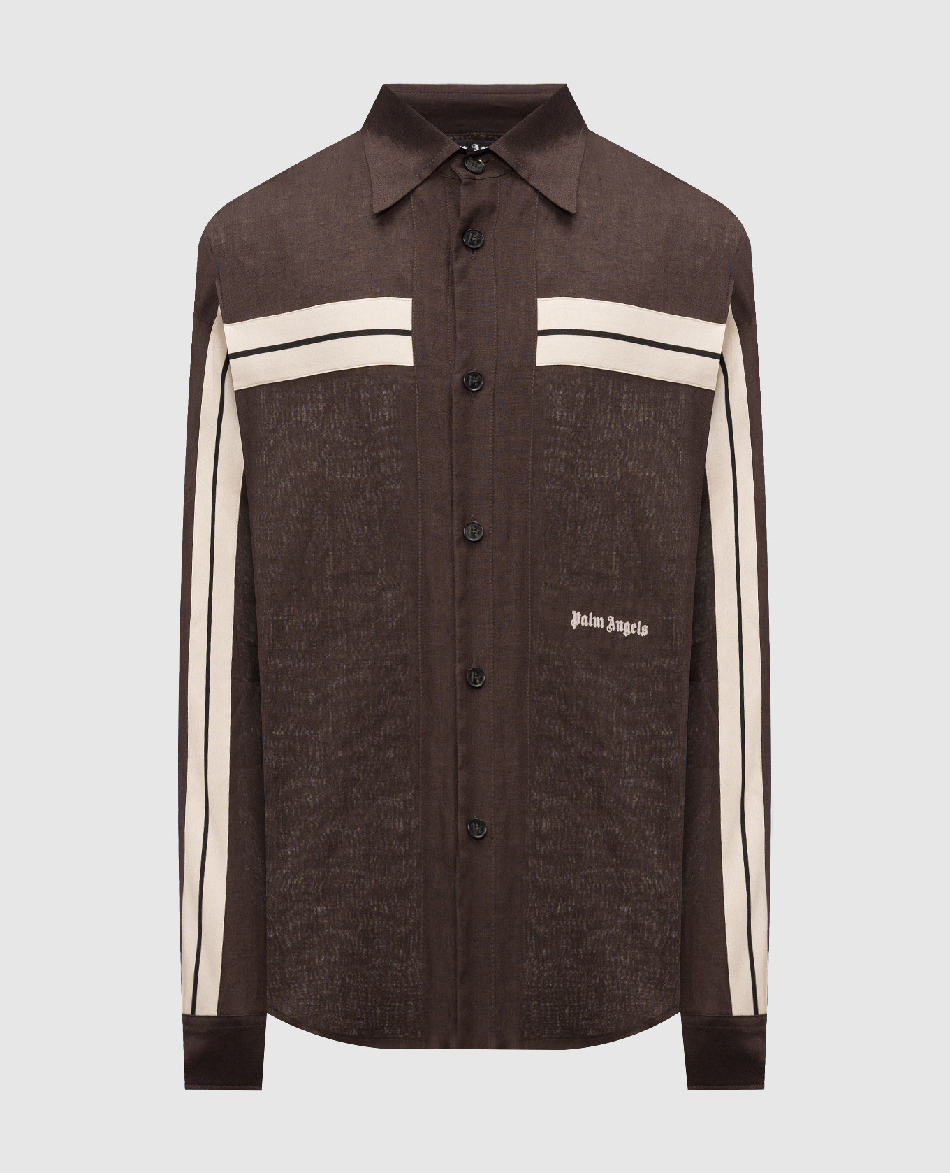 Brown linen shirt with logo embroidery
