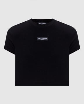 Dolce&Gabbana Black cropped T-shirt with logo patch F8V95TFUEEY