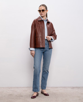 Yves Salomon Brown straight-cut leather jacket 26EYV20760APXX