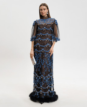 Valentino Black dress with crystals and feathers 8B3VDMH51ED