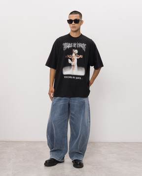 Vetements Black T-shirt with branded print MH27TR209Bm