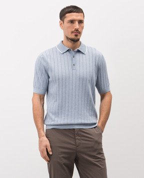 Peserico Blue ribbed polo shirt R59490F189173R