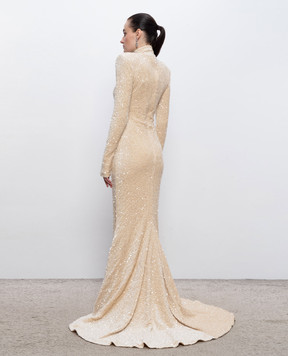 Richard Quinn Beige velour maxi dress with sequins RQSS26CARRYO29