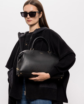 Christian Villa Black leather tote bag with logo print 06687NERO