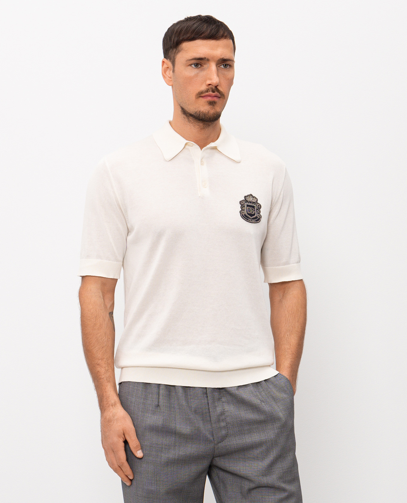Ivory polo shirt with heraldic patch Dolce&Gabbana 3