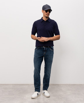 Dolce&Gabbana Blue silk polo shirt with woven DG logo pattern GXZ02TJBSO9