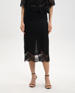 Twinset Black linen midi skirt with lace 261TT2185