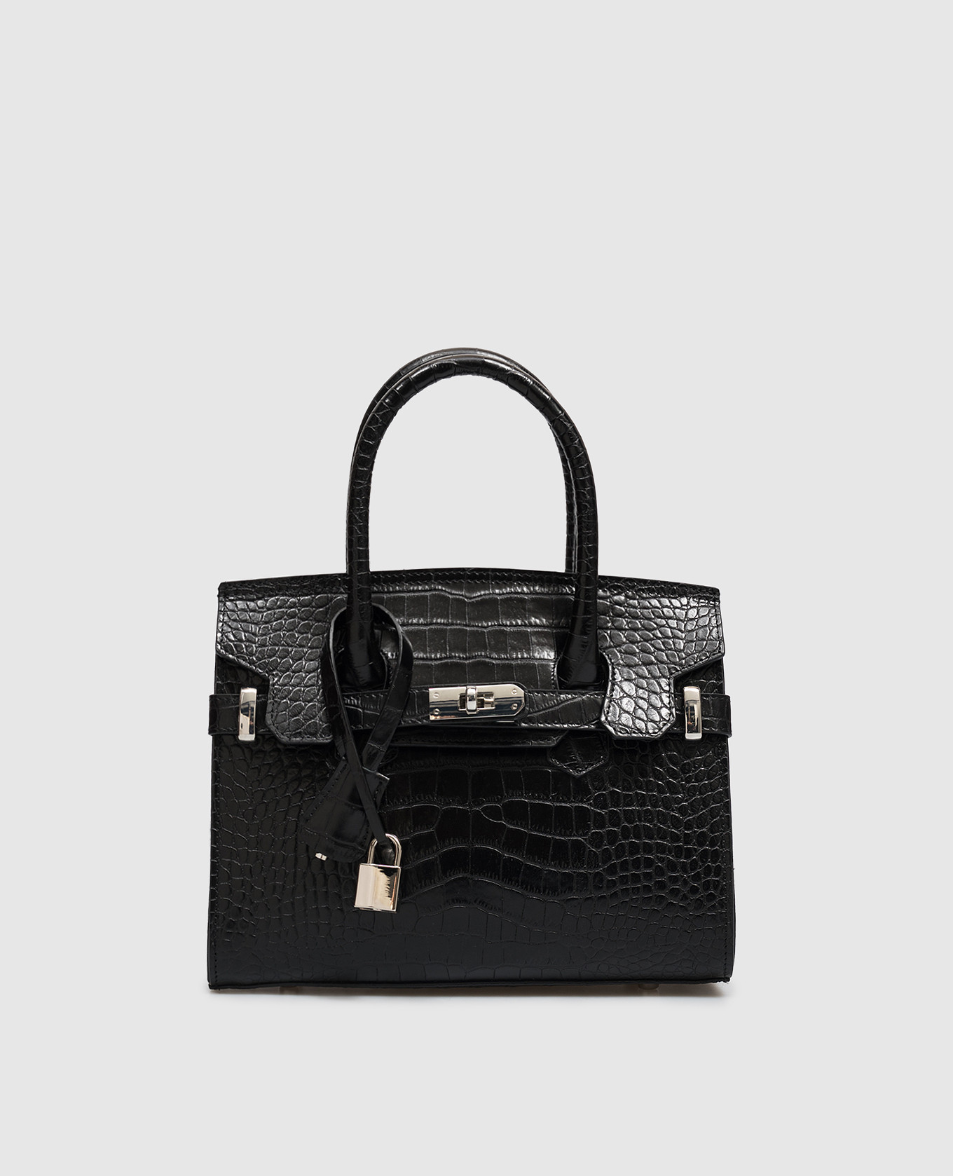 Black crocodile-embossed leather bag
