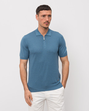 Enrico Mandelli Blue silk polo with geometric pattern 3K034A5645