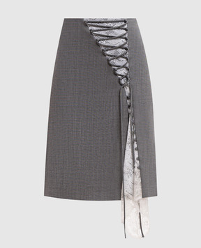 Alexander McQueen Gray wool pencil skirt with lace 865394QJAEE