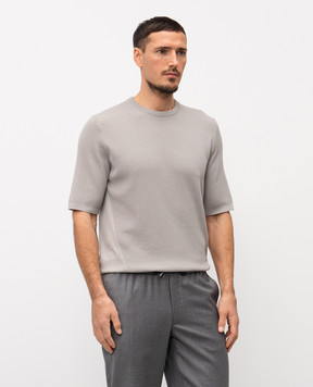 Sease Grey wool T-shirt with logo KR067XG065